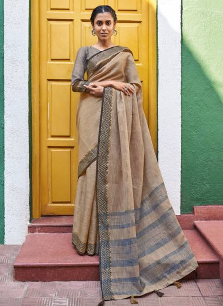 Brown Colour SANGAM ETHNIC STYLE Fancy Ethnic Wear Printed Linen Saree Collection 4132